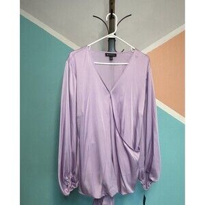INC Womens Plus Sized 3x‎ Lilac Wrap Blouse Tie In Back Chic Satin Wedding